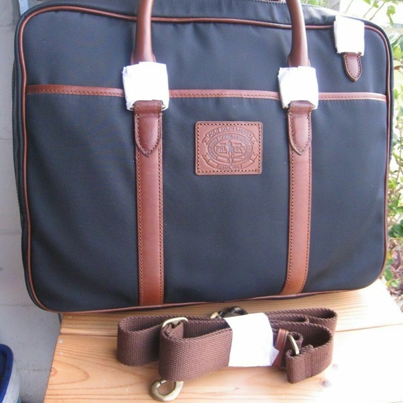 NEW RALPH LAUREN navy blue commuter briefcase messenger Canvas /leather - Picture 2 of 5